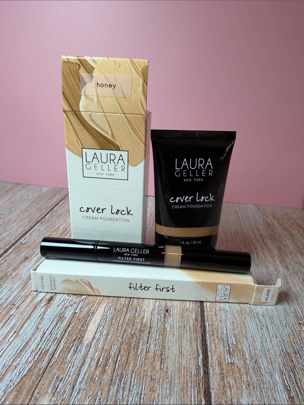 Laura Geller Cover Lock Cream Foundation Honey & Filter First Concealer deep tan